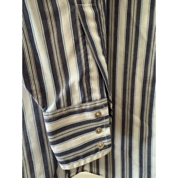 Vintage Plains Western Shirt XXXLT Blue Striped Pearl Snap Cowboy Rockabilly 3xl - Picture 5 of 7